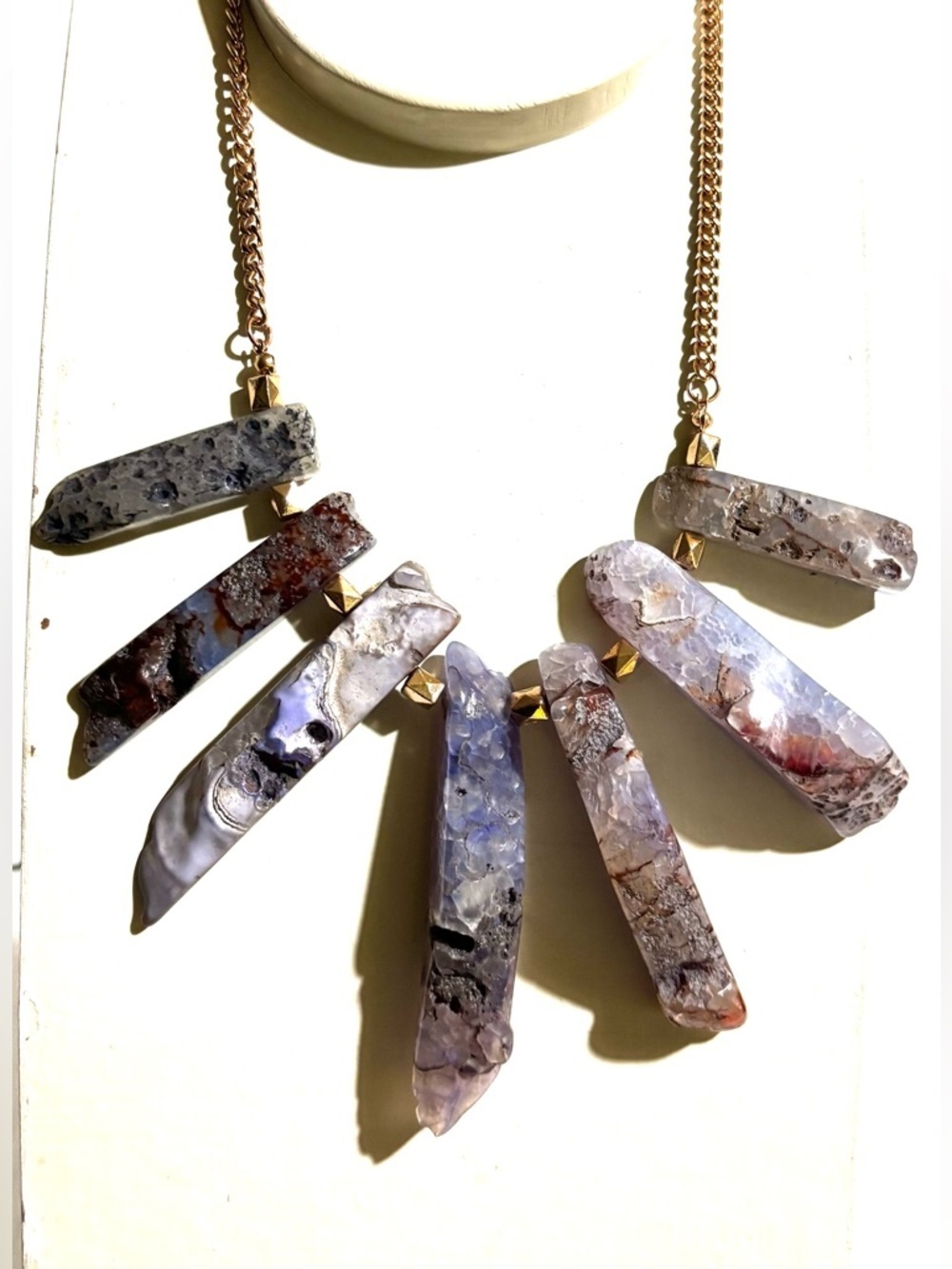 Lavender Gray Agate Slab Statement Necklace with Gold Chain